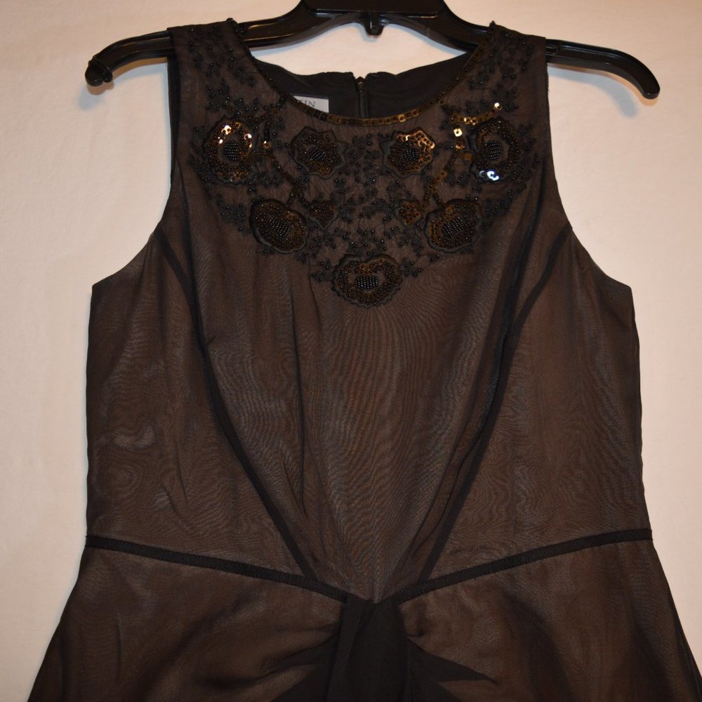 Anne Klein Size 6 Beaded Black Sheer Overlay Flapper Sleeveless Dress